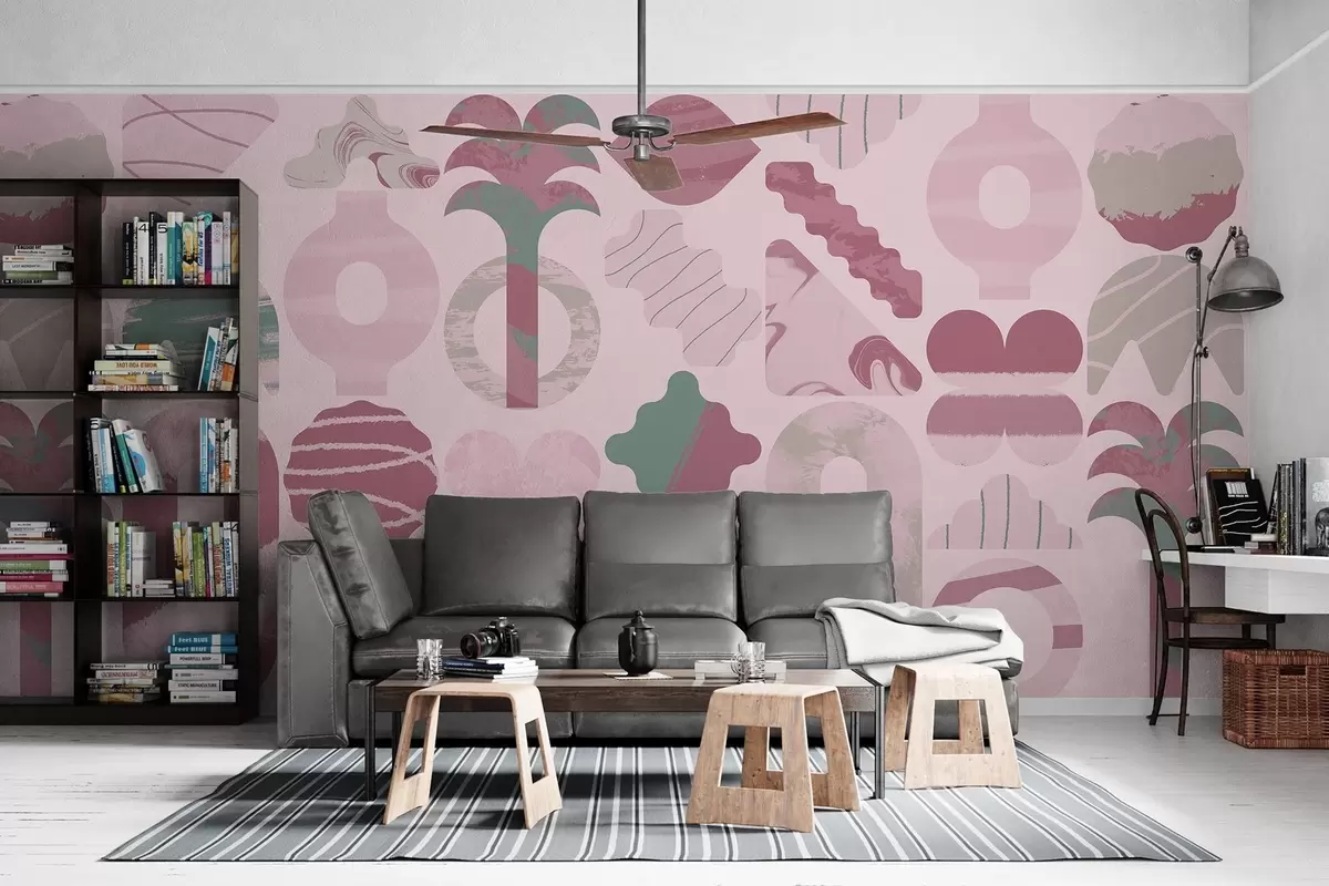 Fotobehang verschillende interessante vormen, moderne geometrie in roze kleuren w02550