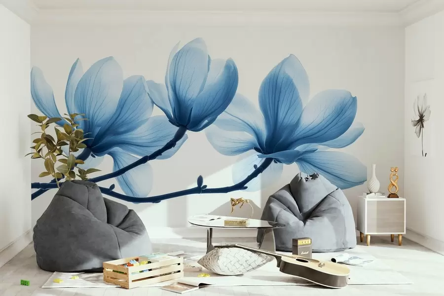 Fotobehang tere blauwe magnoliabloemen aan de takken w02633