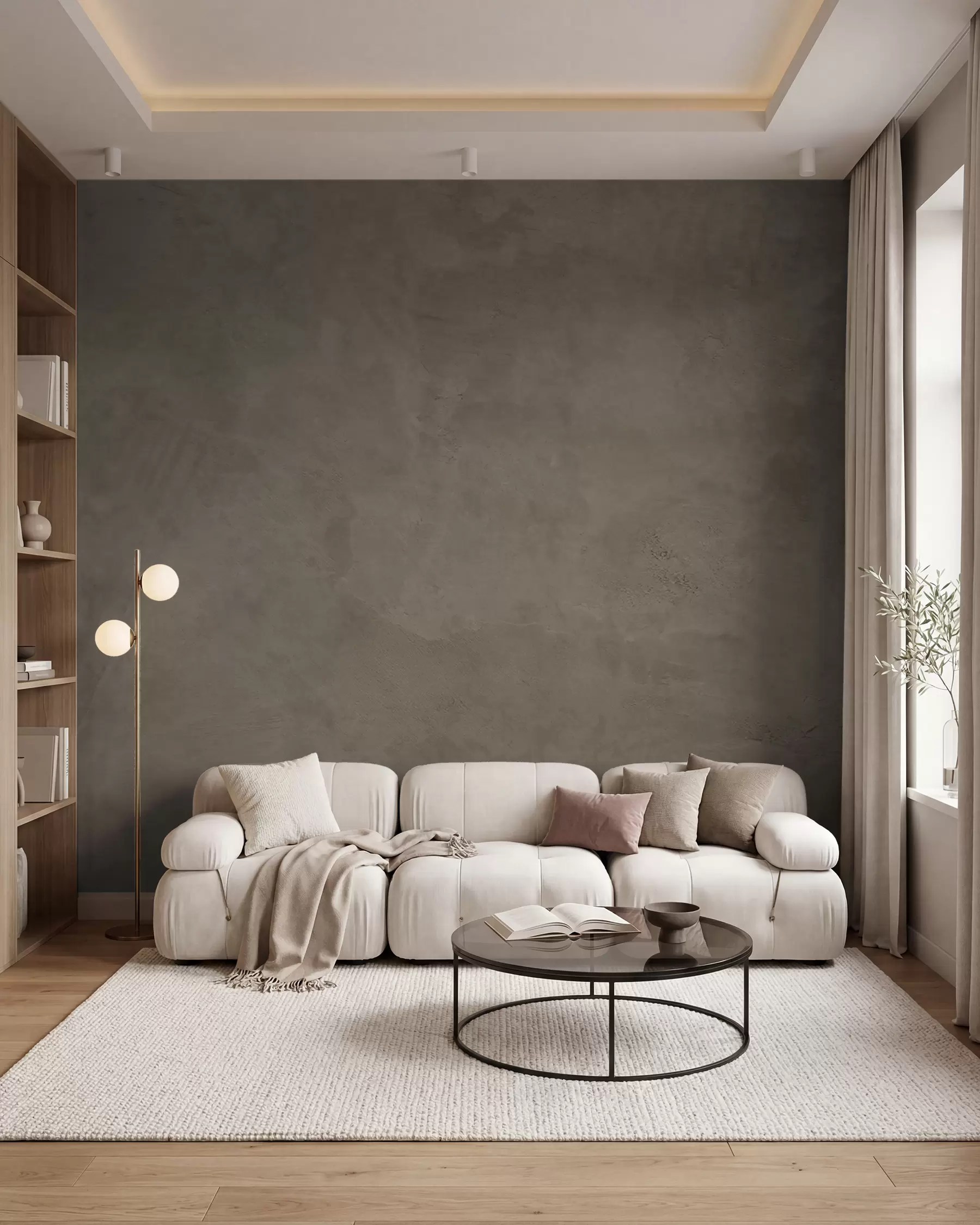 Fotobehang Bruine en beige achtergrond met betonmuureffect w02553v3
