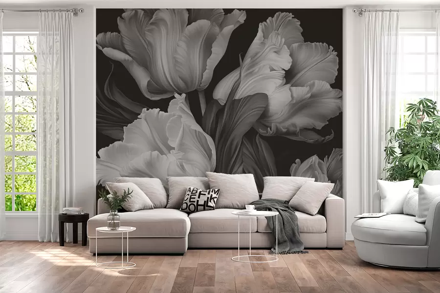 Fotobehang Zwart-witte tulpen in fotorealistische stijl w02557
