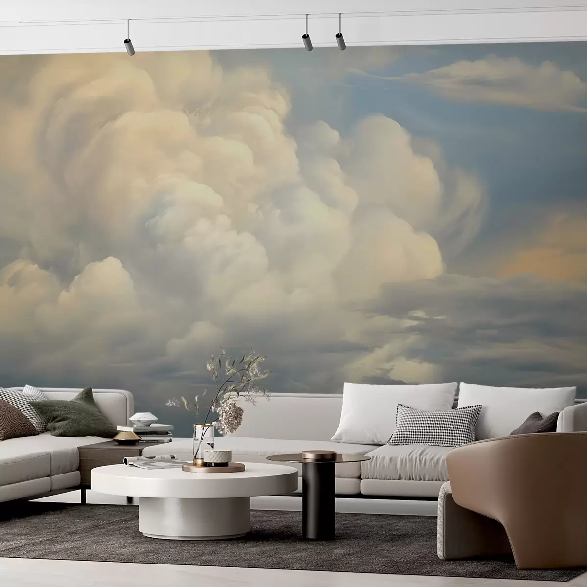 Fotobehang Witte wolken in de lucht imitatie van schilderij w02639