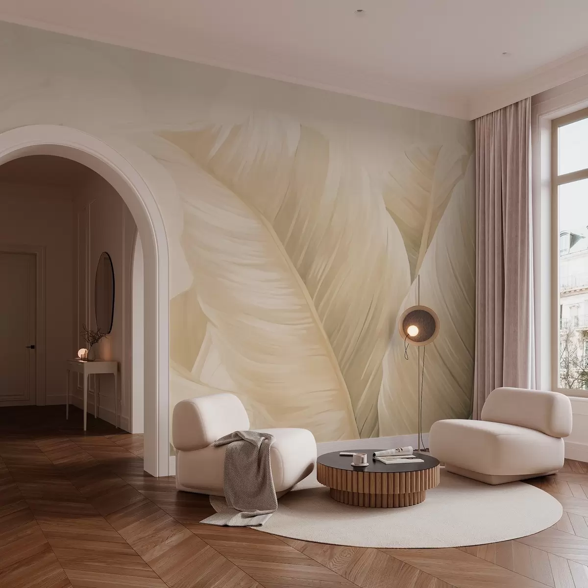 Fotobehang Grote romige bananenbladeren w02573