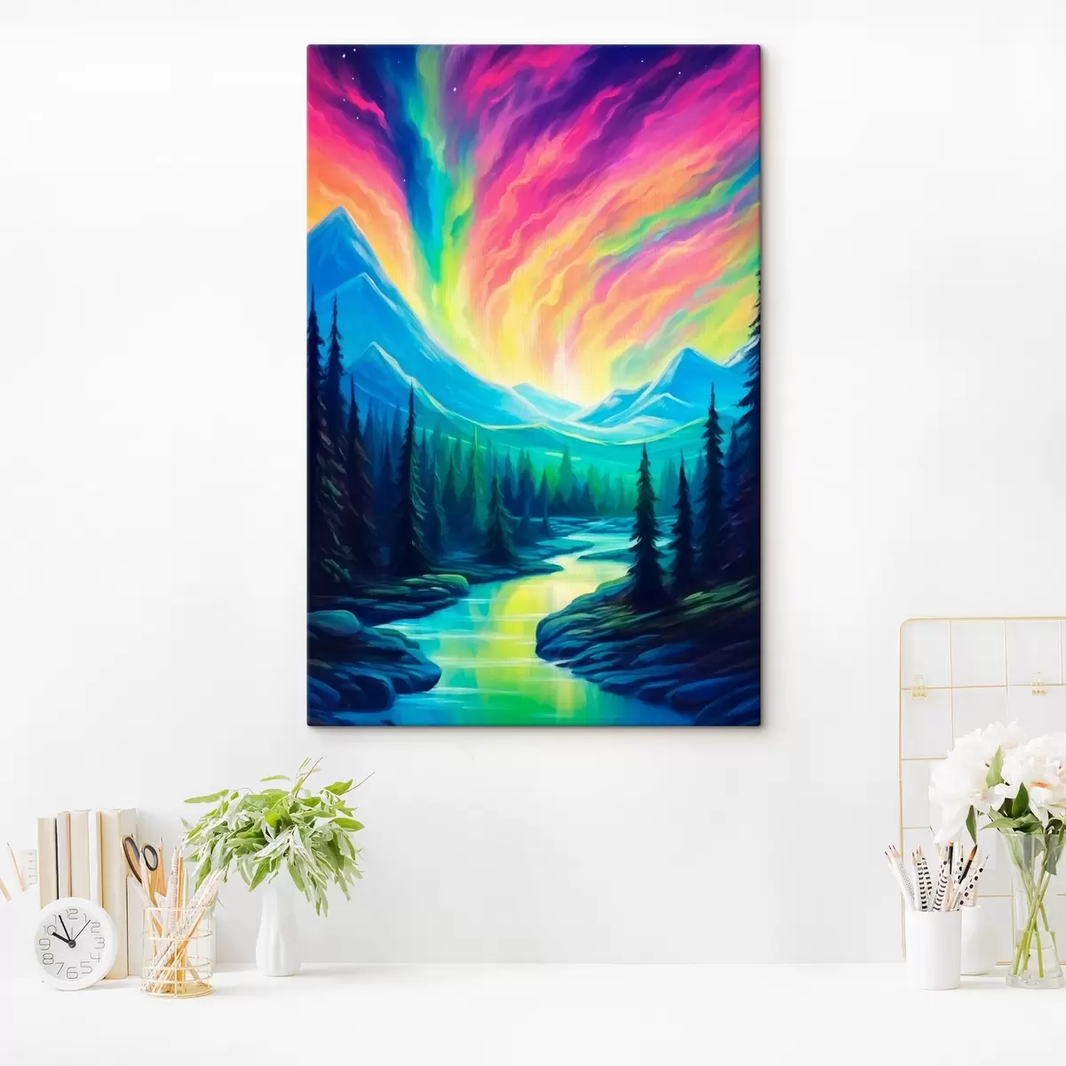  Schilderijen Noorderlicht boven het berglandschap s42150