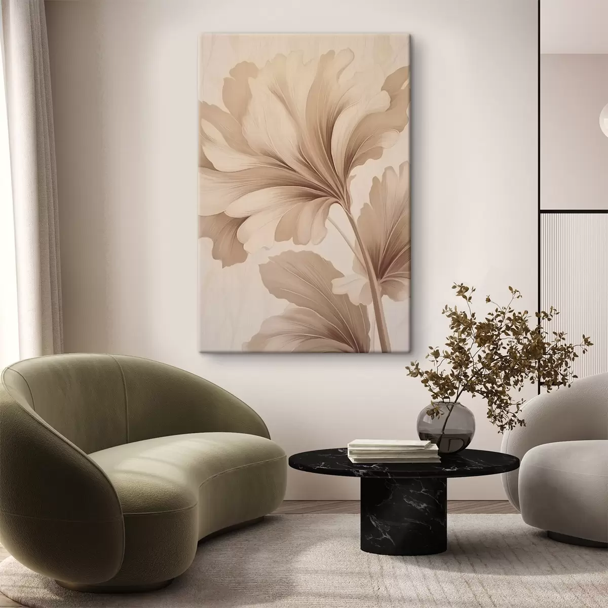  Peintures Feuilles beiges aux courbes douces s42161