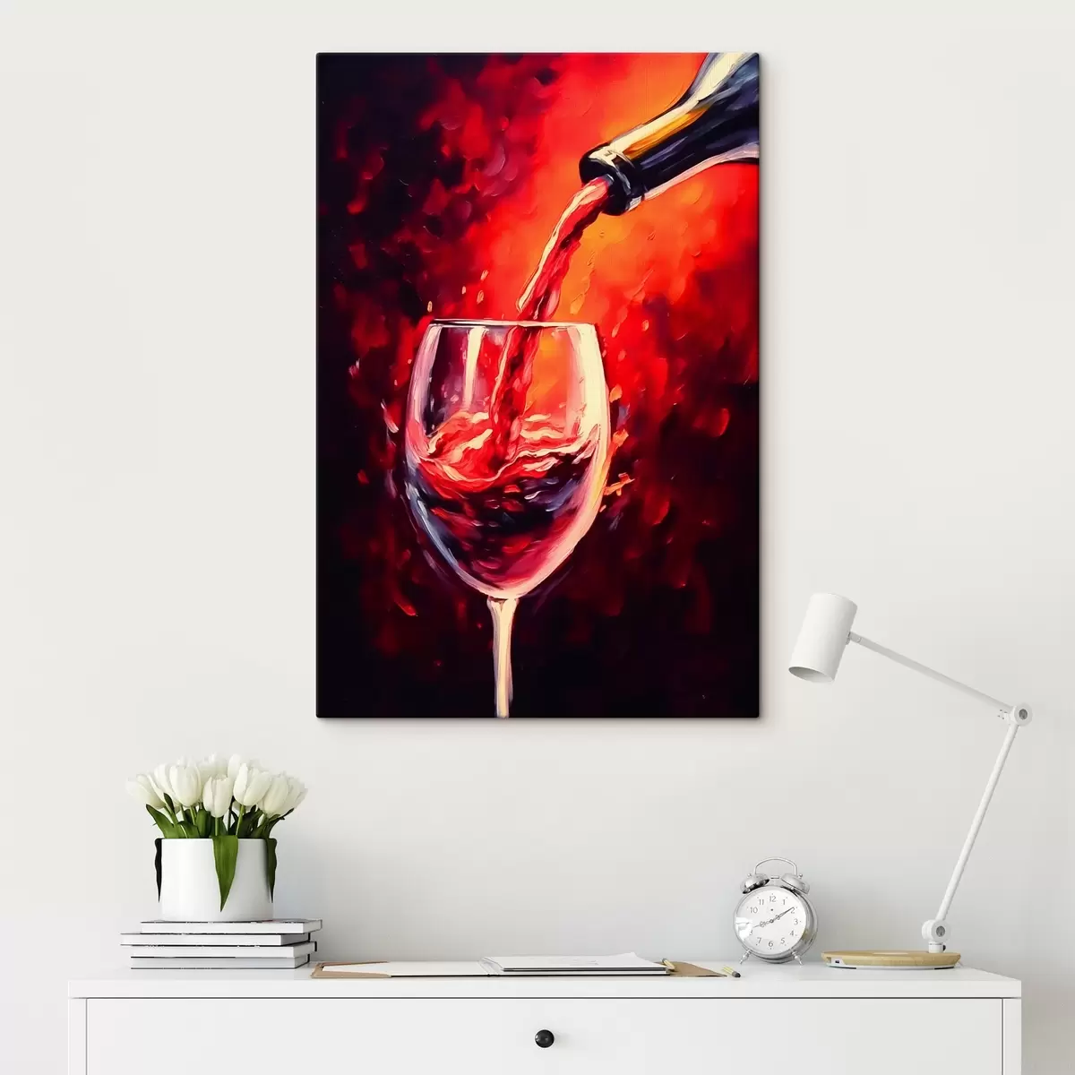  Peintures Vin rouge dans un verre sur fond de lueur de feu s42162