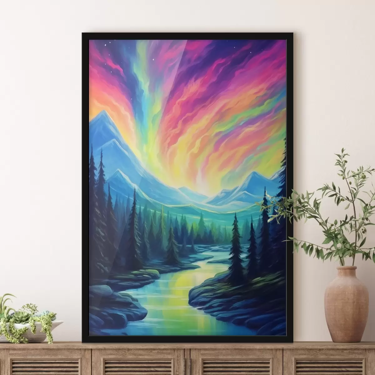 Affiche Aurore boréale sur un paysage de montagne f42150