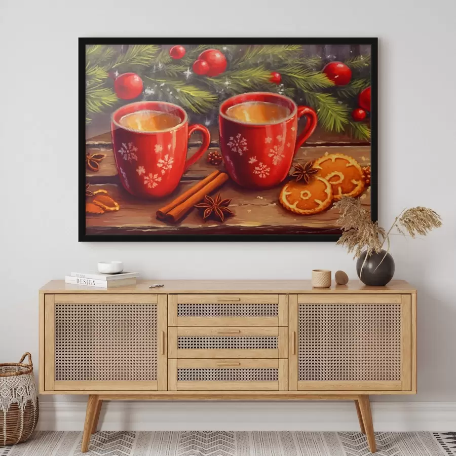 Fotobehang Kopjes thee tussen feestelijke takken f42164