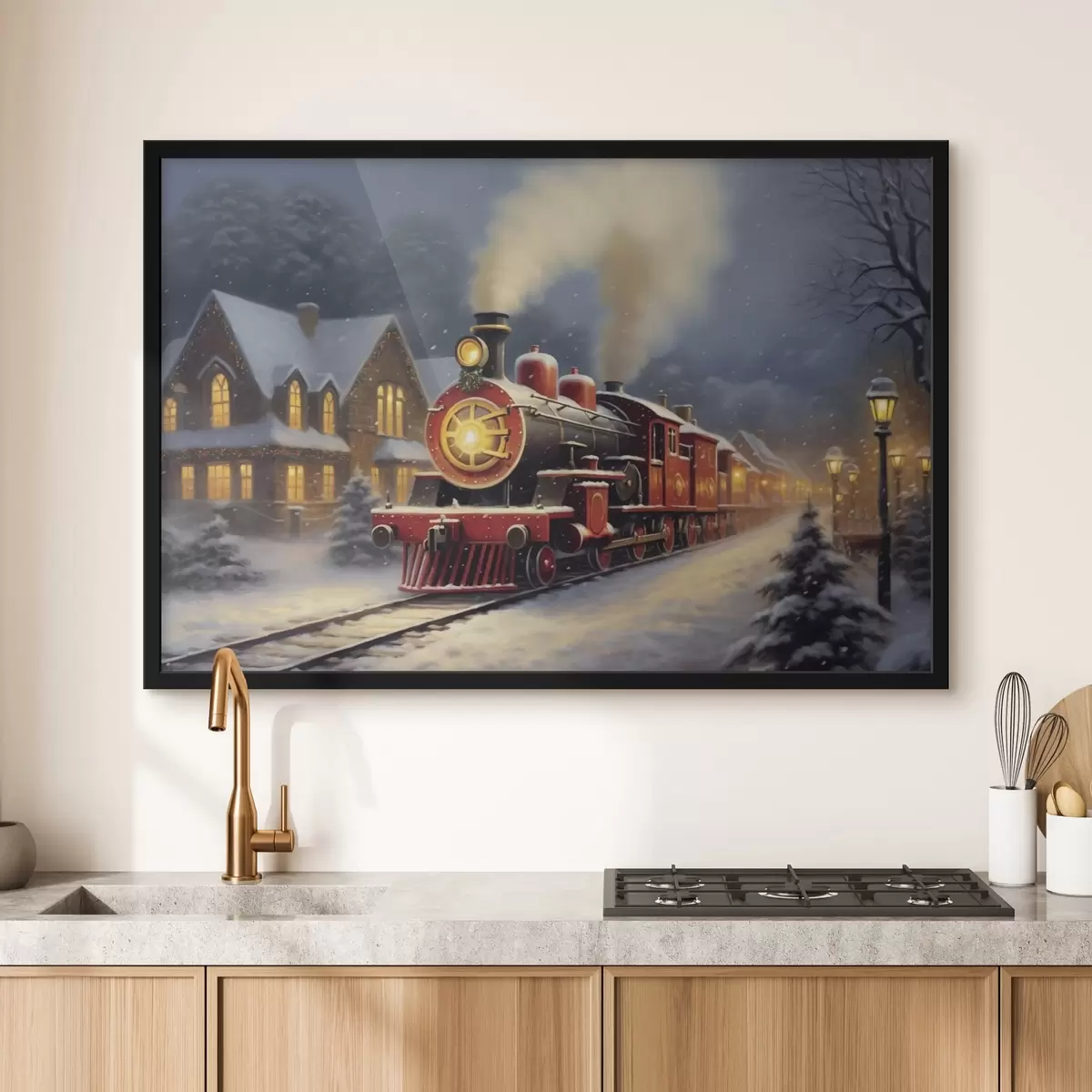 Poster Kersttrein in een winters sprookje f42168