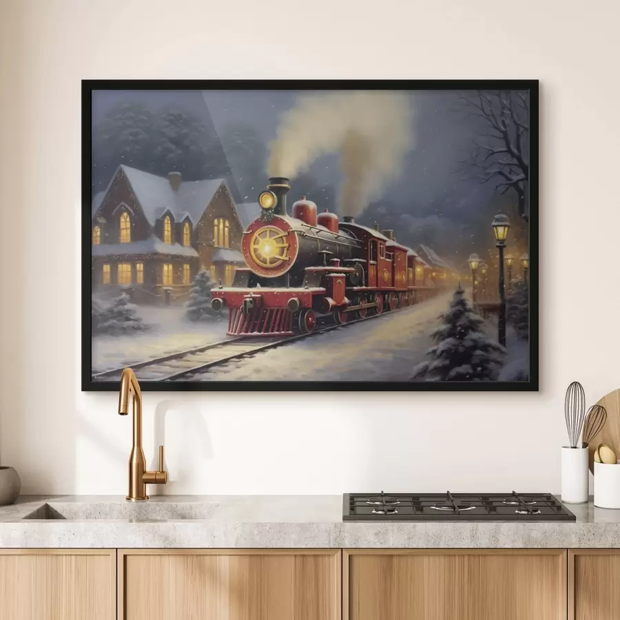 Papier peint photo Le train de Noël dans un conte de fées hivernal f42168