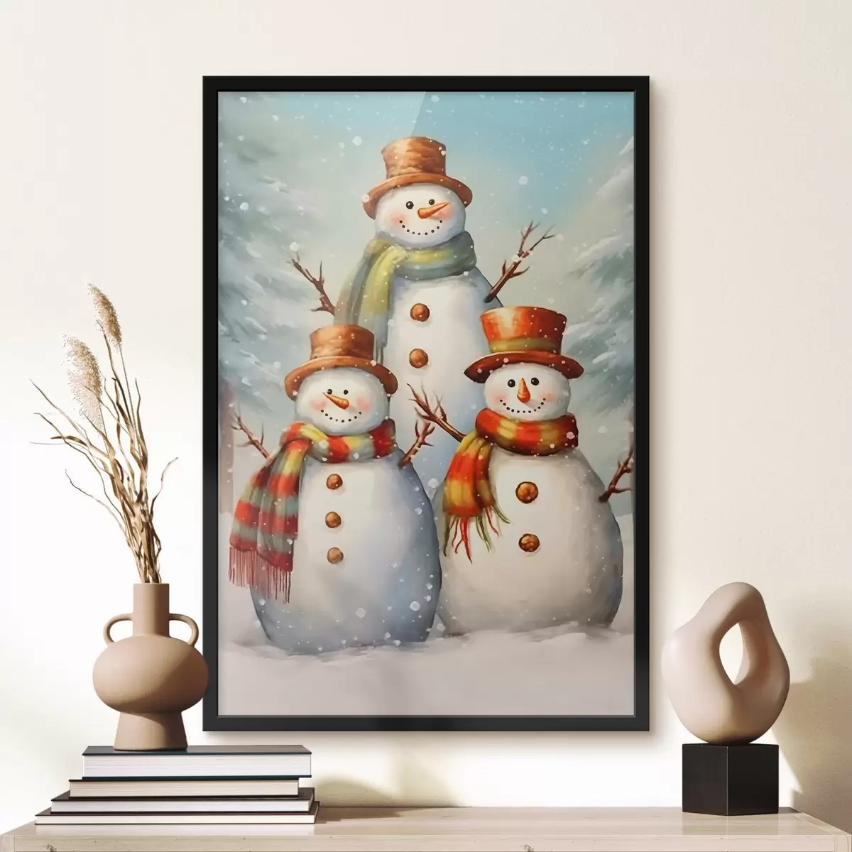 Affiche Bonhommes de neige en hiver f42170