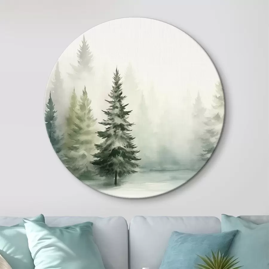  Schilderijen Mistig bos van dennenbomen r42154