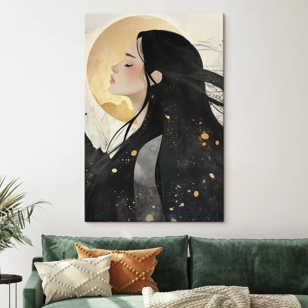  Peintures Belle fille aux cheveux noirs, style oriental, soleil s42194