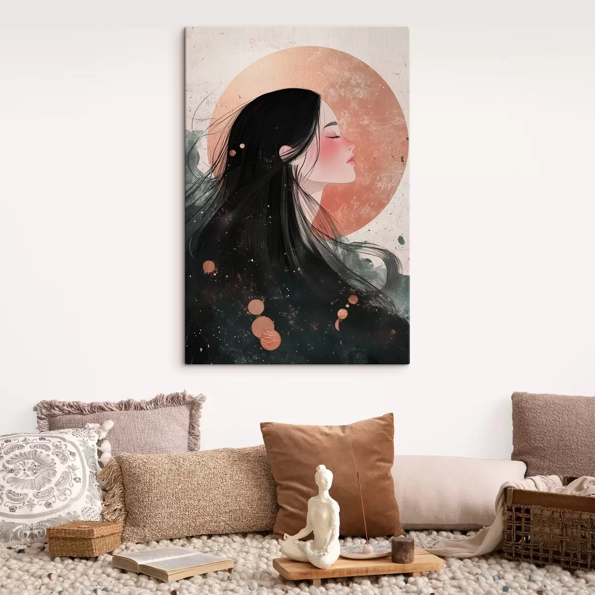  Peintures Belle fille, style oriental, soleil, couleurs roses s42195