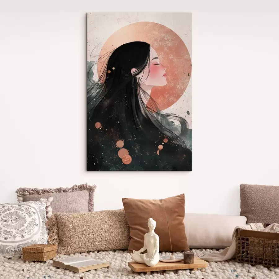  Peintures Belle fille, style oriental, soleil, couleurs roses s42195