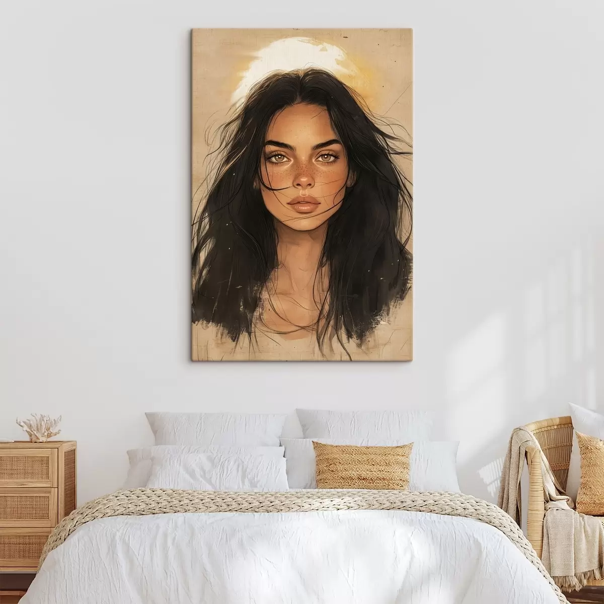  Schilderijen Vrouwenportret, tribale stijl, beige kleuren s42197