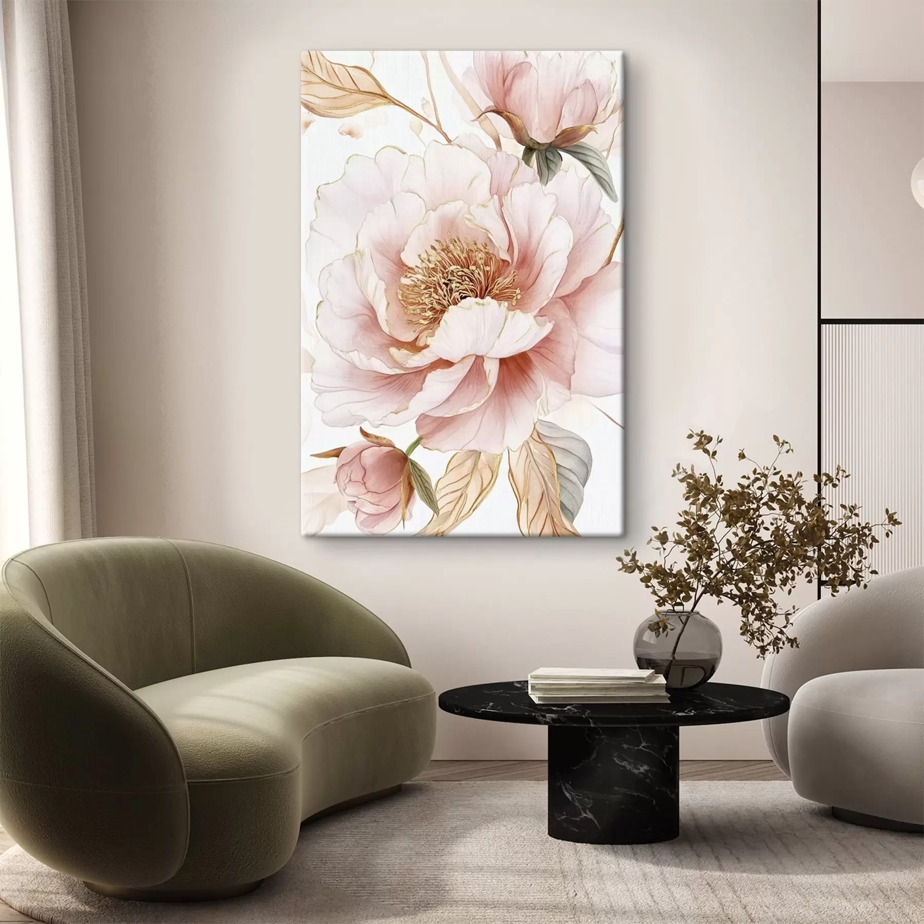 Papier peint photo Pivoines de style aquarelle, couleurs roses s42200