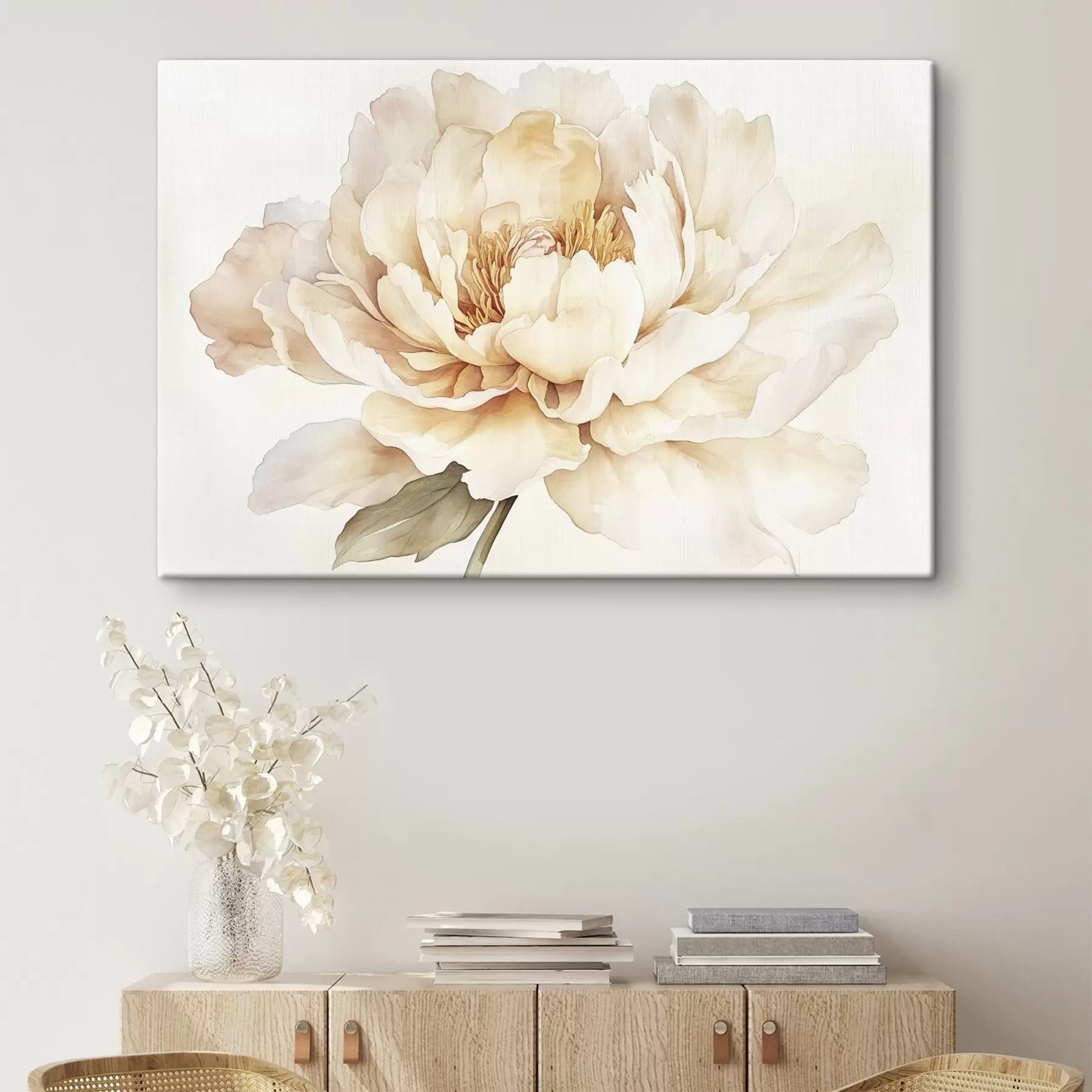 Papier peint photo Belle fleur de pivoine, couleurs douces et crémeuses, style aquarelle s42201