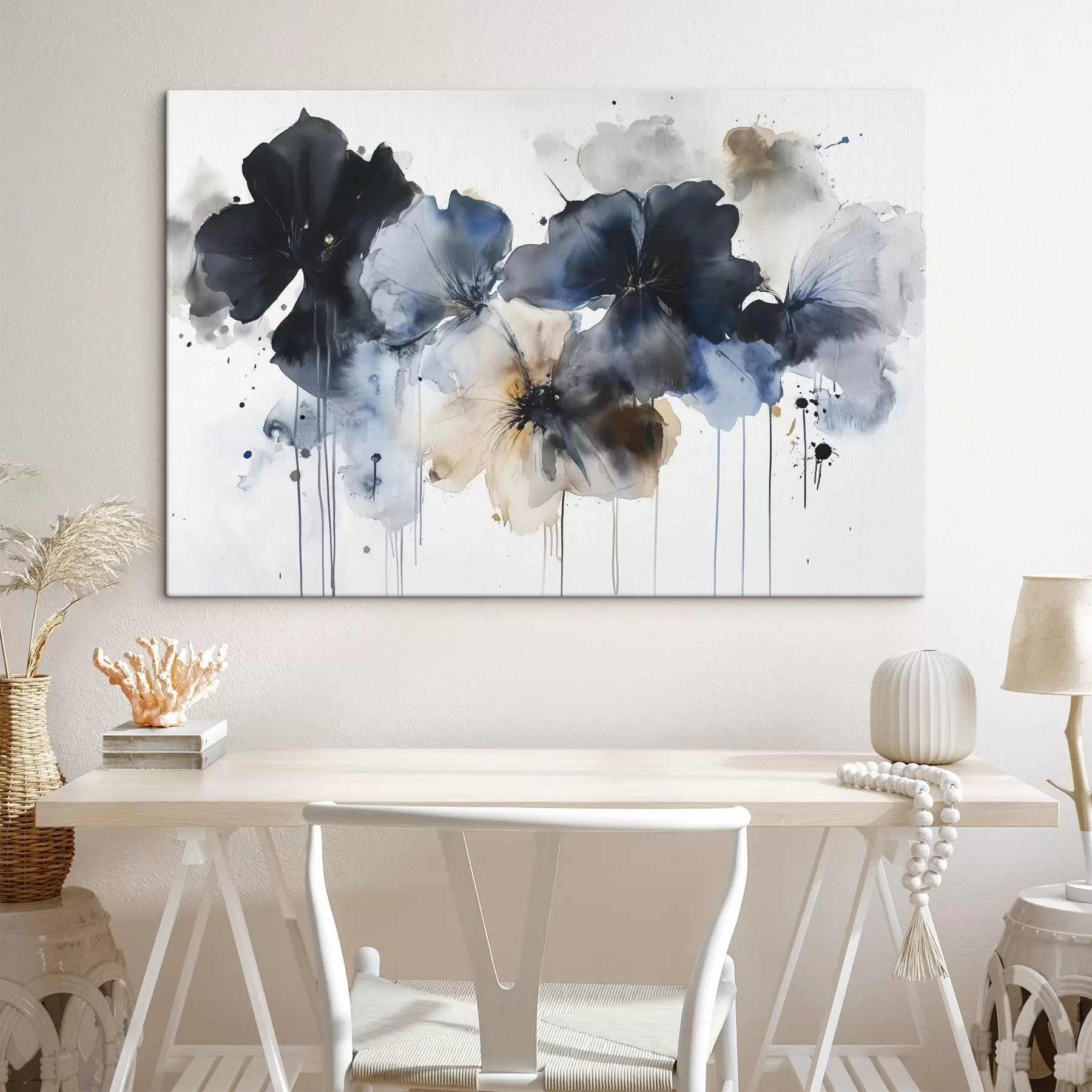  Schilderijen Aquarel bloemen, vloeiende stijl, blauwe kleuren s42207