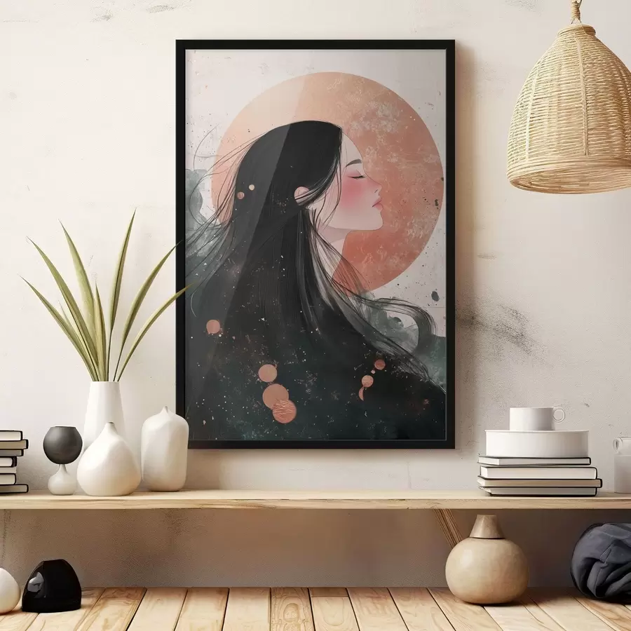 Papier peint photo Belle fille, style oriental, soleil, couleurs roses f42195