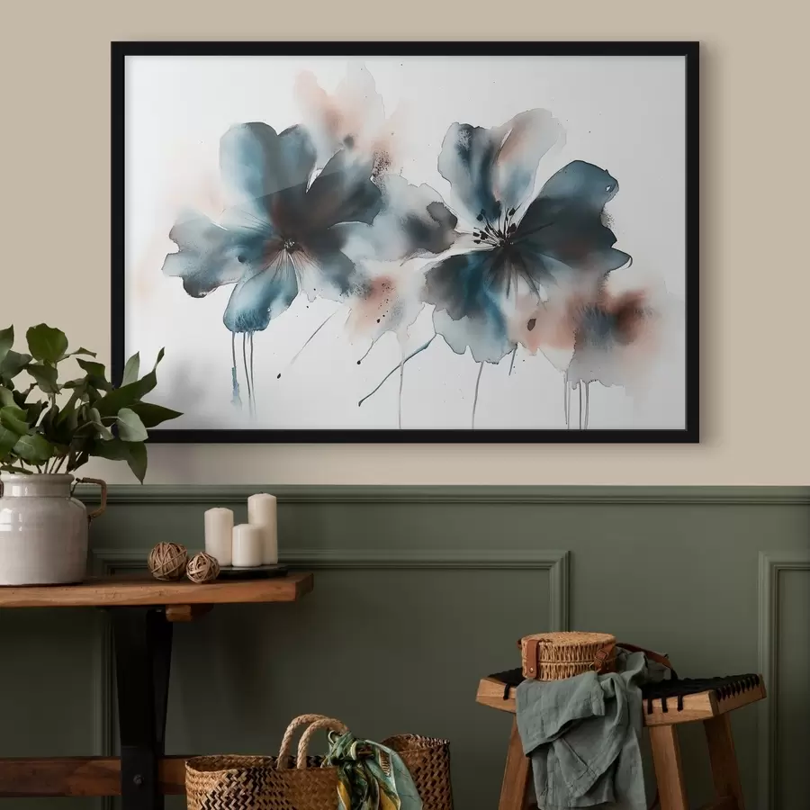 Papier peint photo Fleurs de style aquarelle, couleurs bleues f42208