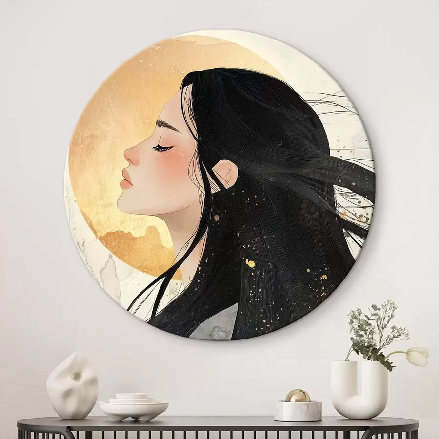  Schilderijen Mooi meisje met donker haar, oosterse stijl, zon r42194