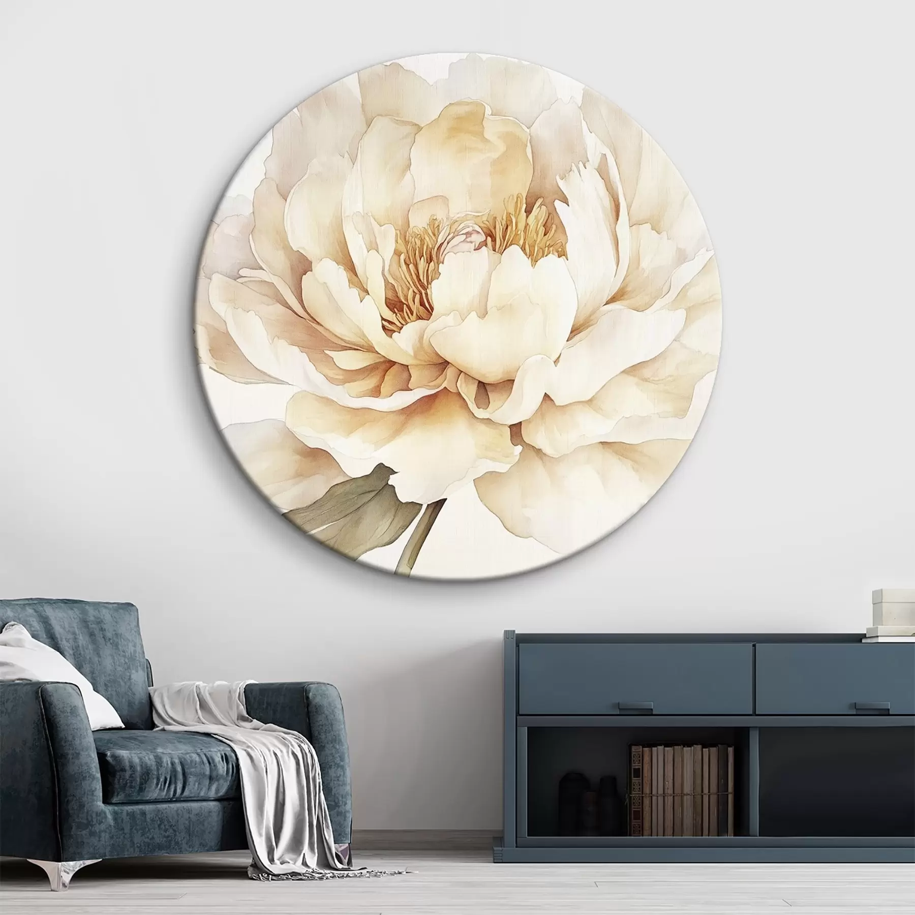  Schilderijen Prachtige pioenroos bloem, zachte romige kleuren, aquarel stijl r42201