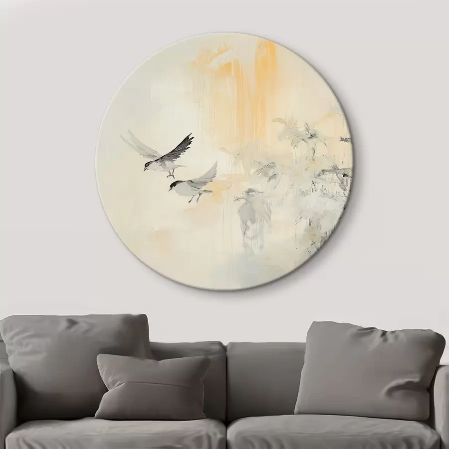  Schilderijen Abstractie met vogels, acrylstijl, grijze en beige kleuren r42206