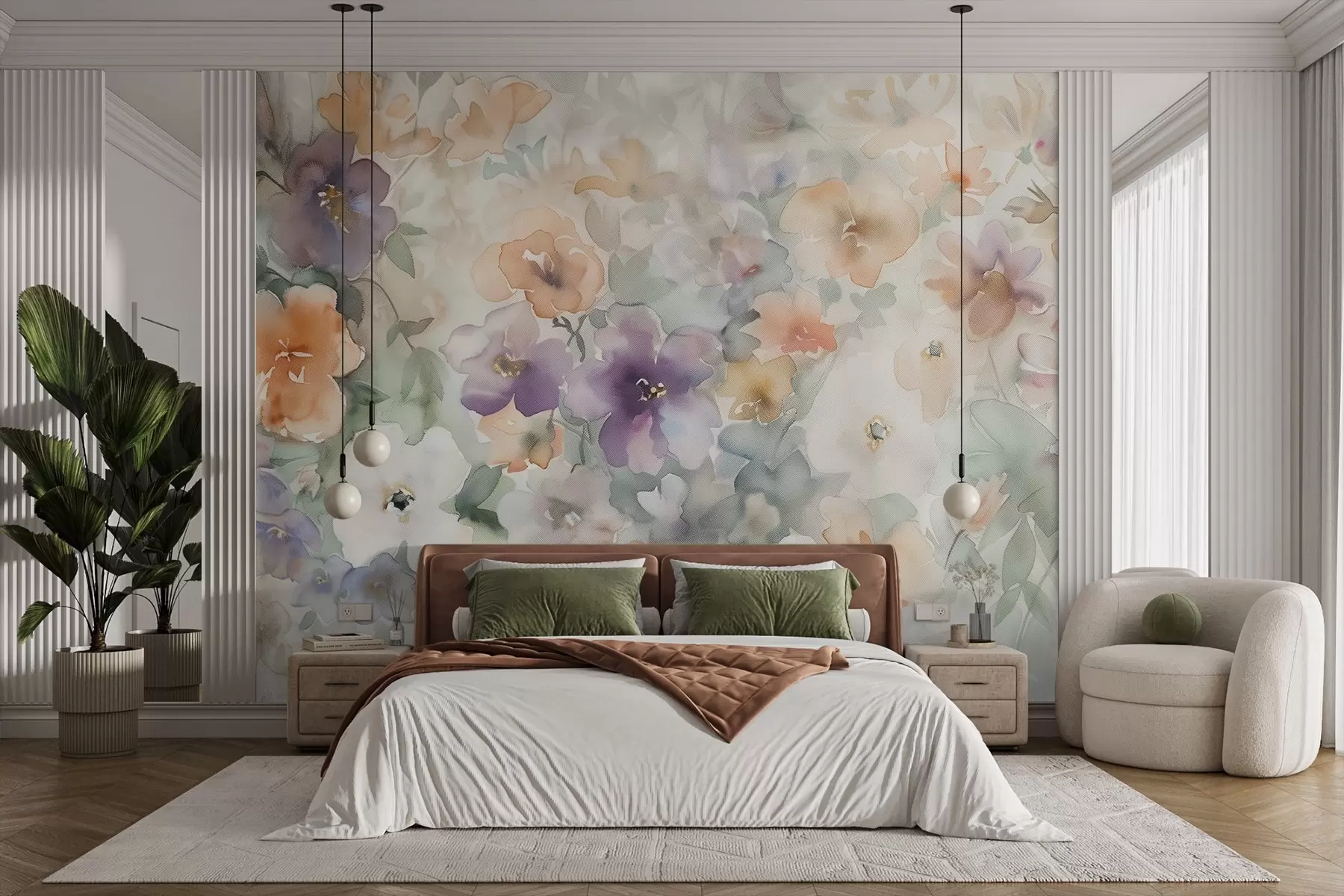 Fotobehang Verschillende aquarelbloemen w08569