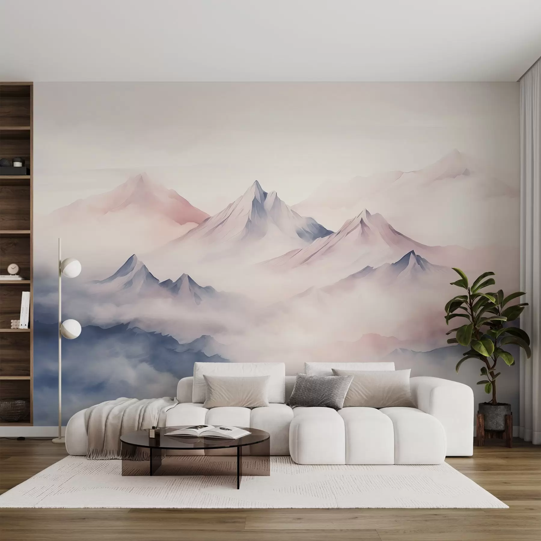 Fotobehang Zachte aquarel bergen in de mist w08573