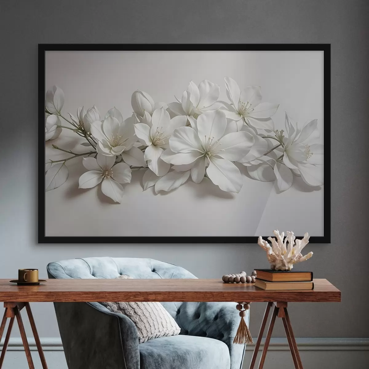 Affiche Fleurs de magnolia blanches et délicates sur fond clair f42230
