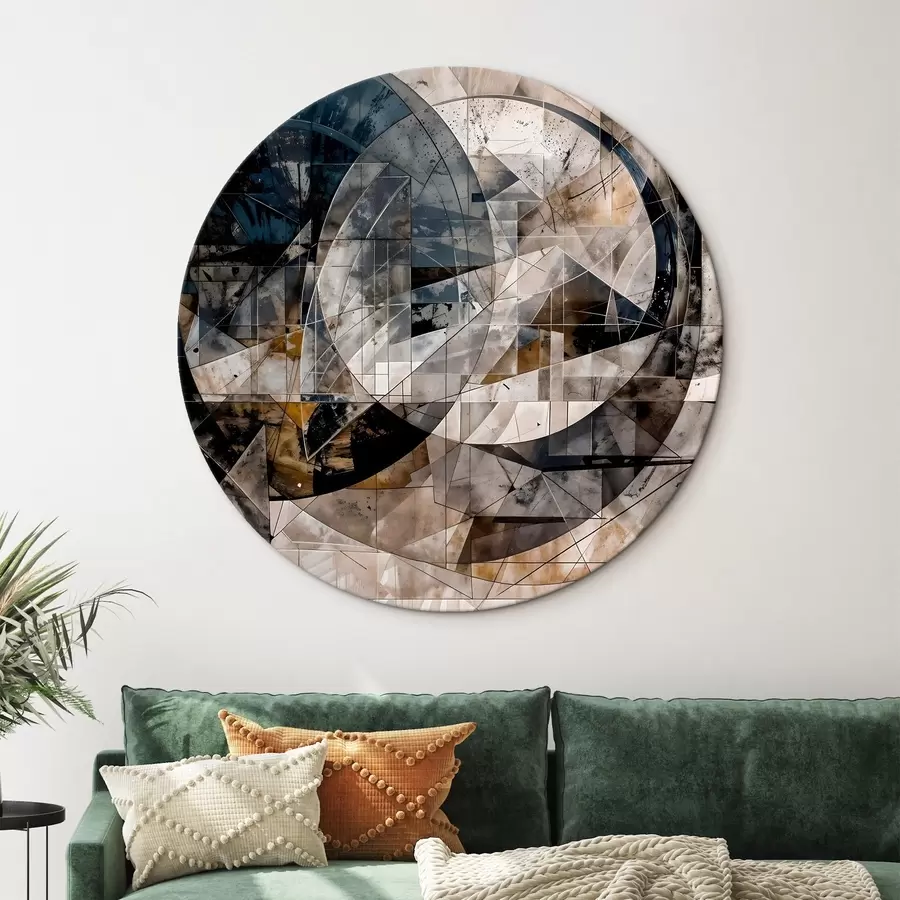  Schilderijen Een abstracte moderne geometrische compositie met overlappende vormen en print in grijstinten, zwart en beige r42212