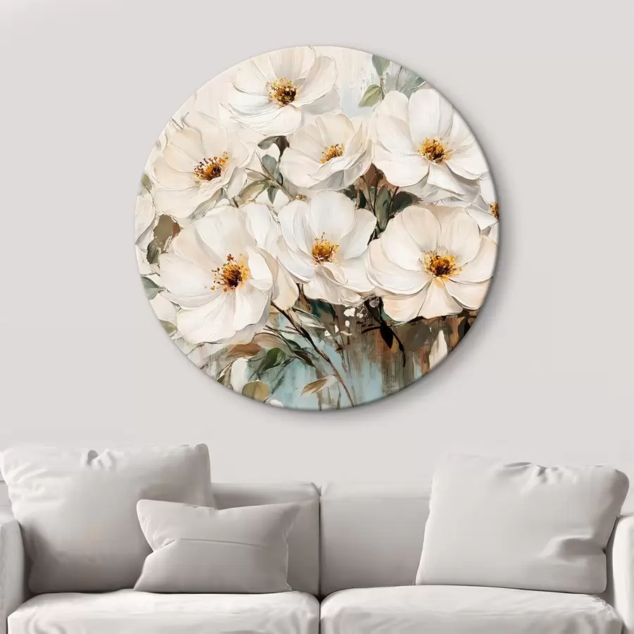  Peintures Bouquet de grandes fleurs blanches dans le style de la peinture à l'huile avec des centres jaunes sur un fond clair r42222