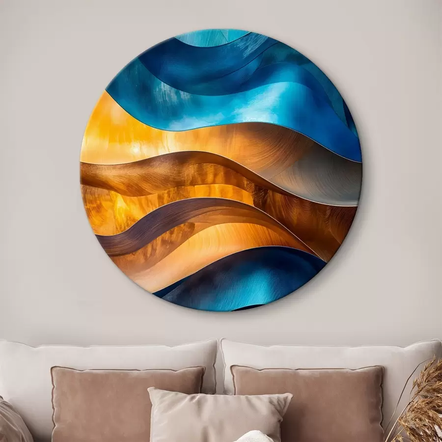  Schilderijen Abstracte moderne kunst golvende vormen in tinten blauw, oranje en bruin r42224