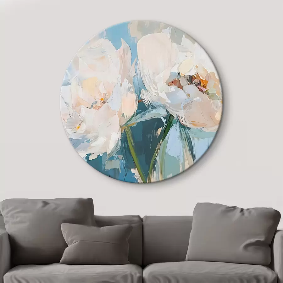  Peintures Peinture à l'huile abstraite minimaliste blanche imitant les pivoines sur un fond bleu doux r42226