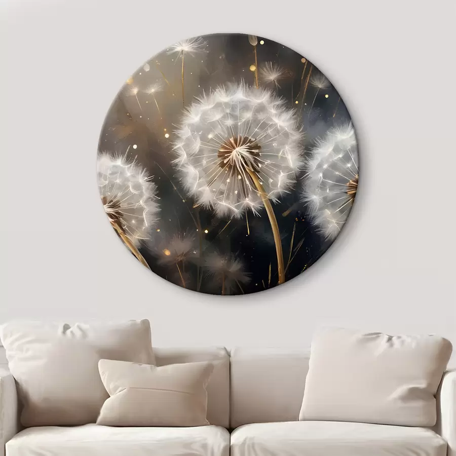  Schilderijen Paardenbloemen met hun pluizige witte zaadhoofden tegen een donkere achtergrond, waardoor een magische sfeer ontstaat r42235