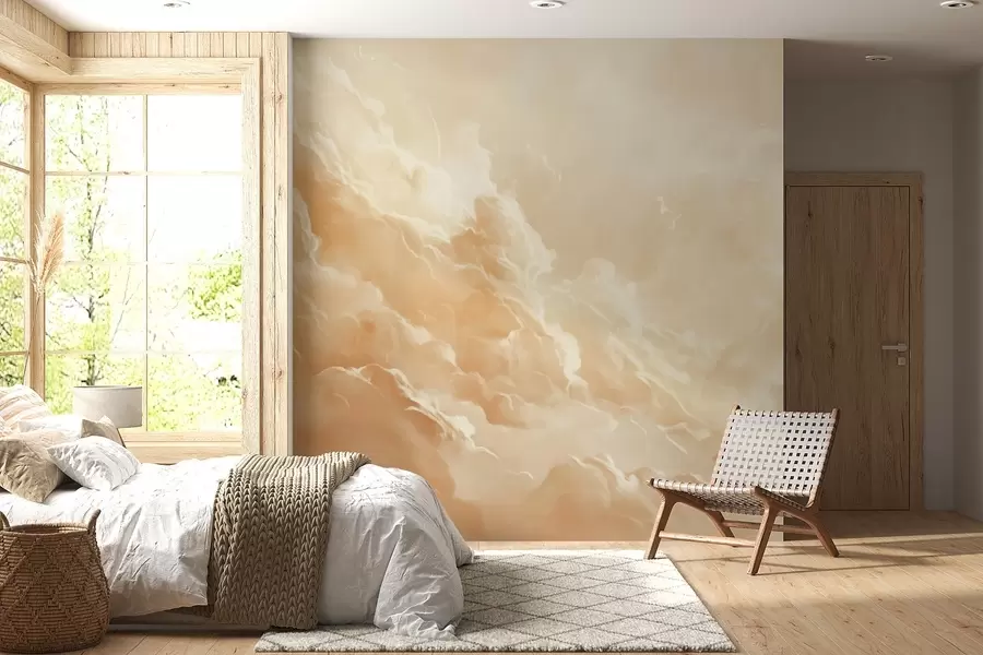 Fotobehang Beige lucht met wolken in een schilderachtige stijl w08550