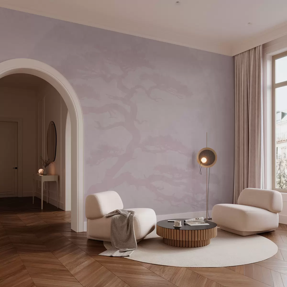 Papier peint photo Bonsaï japonais et géométrie fond grunge w08554v2