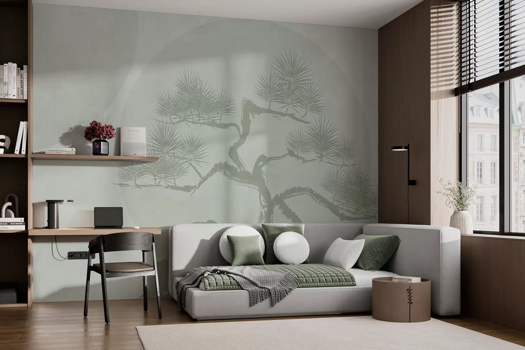 Papier peint photo Bonsaï japonais minimalisme géométrie fond grunge w08556v2