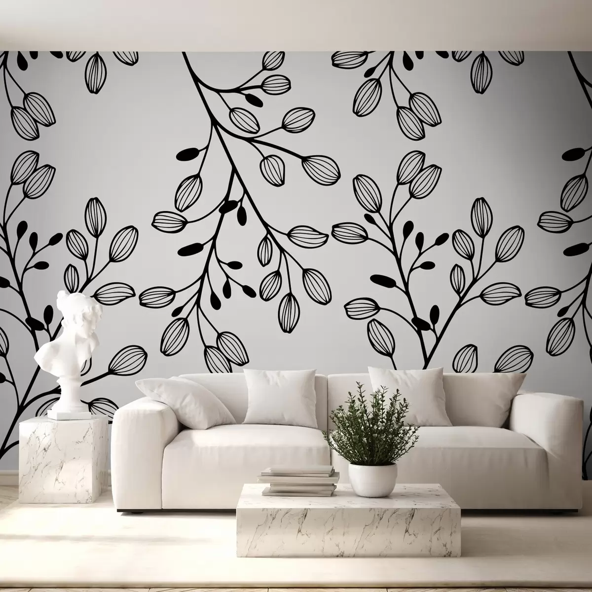 Fotobehang geschilderde takjes op een grijze achtergrond w02665v1