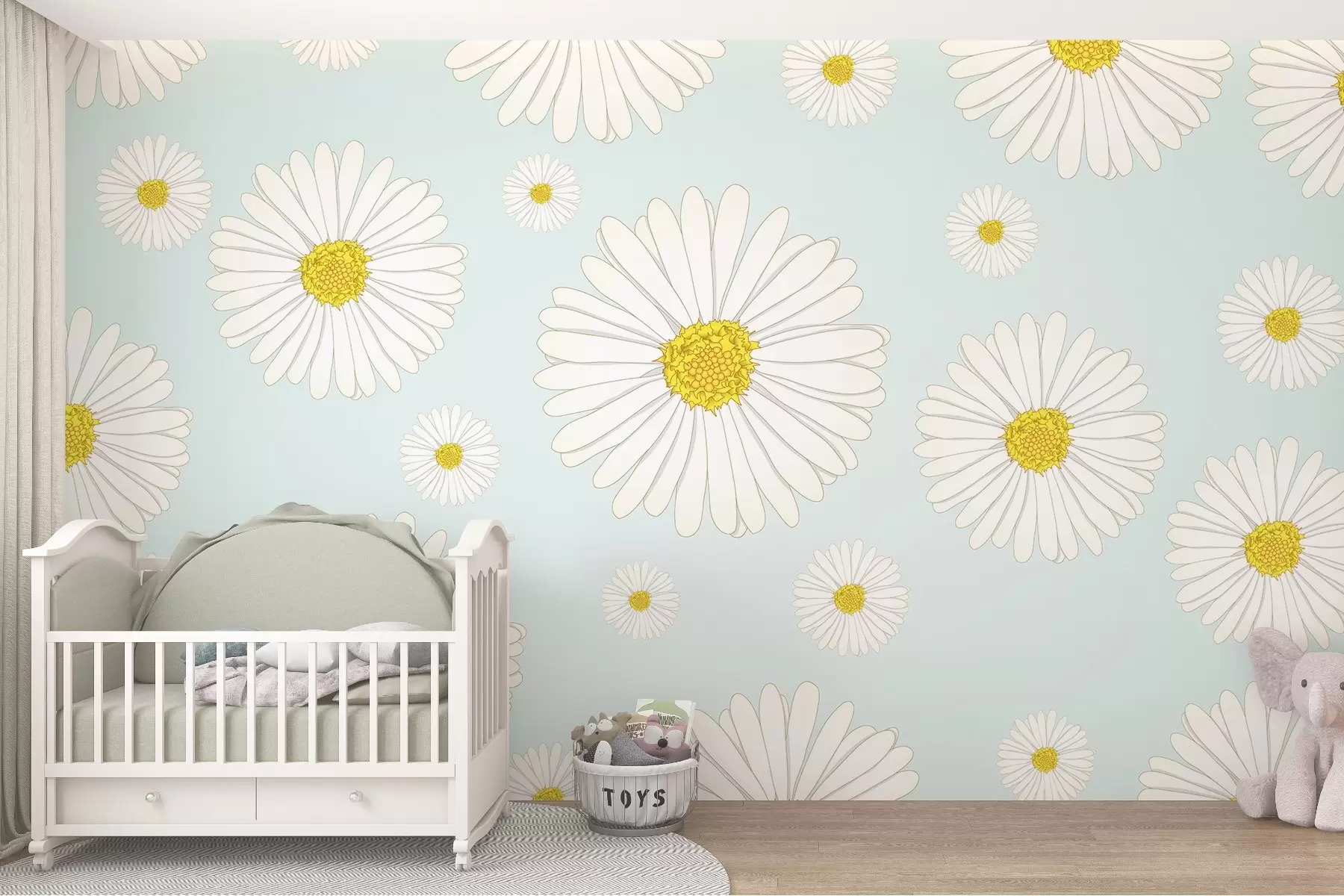 Papier peint photo Marguerites lumineuses sur fond bleu w02652