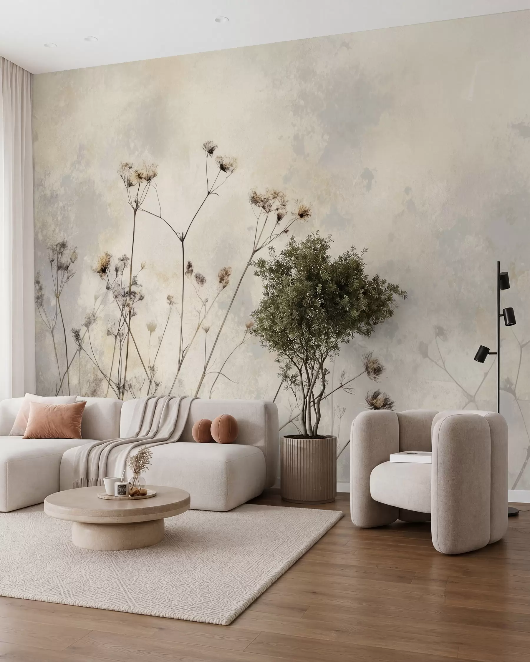 Fotobehang behang in eco-stijl met wilde planten in pastelkleuren w02684