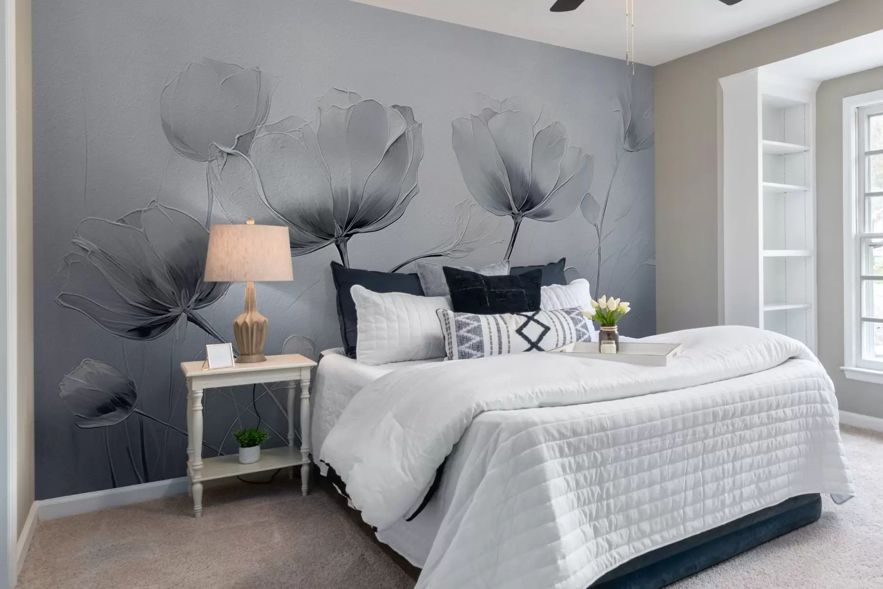 Fotobehang Bloemen op de muur in grungestijl w02625