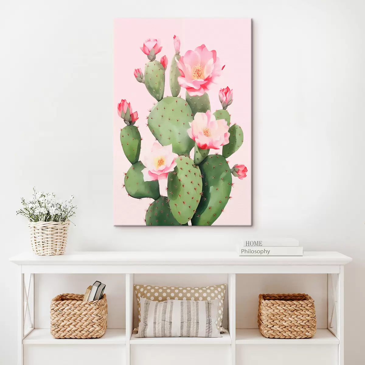  Schilderijen Cactus en roze bloemen s42313
