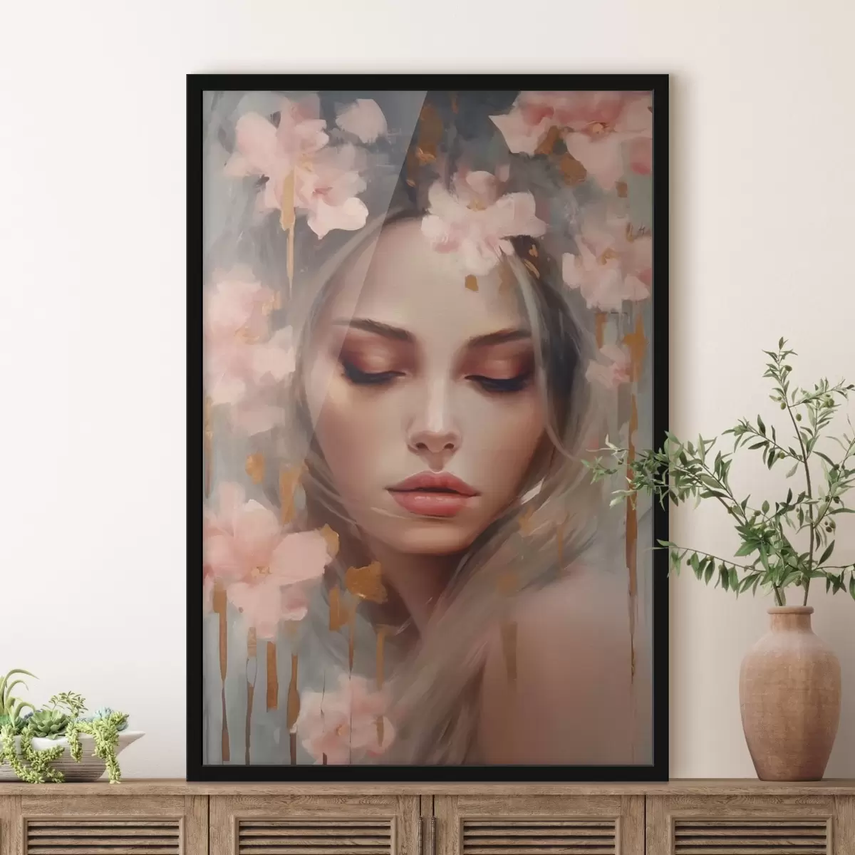 Poster Mooi meisje en bloemen f42299