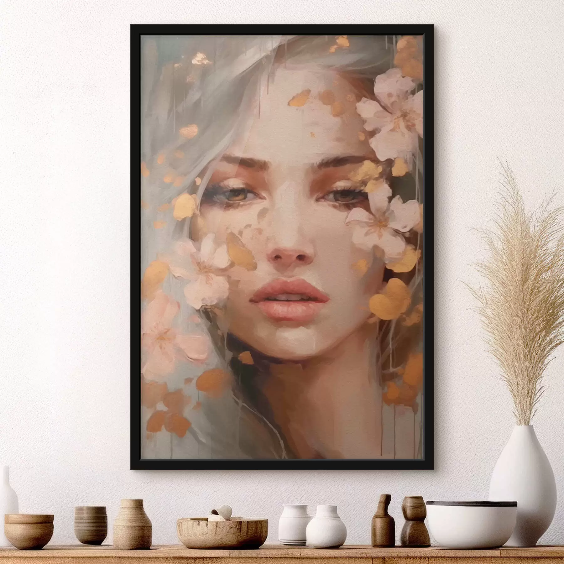 Fotobehang Meisje en roze bloemen f42301