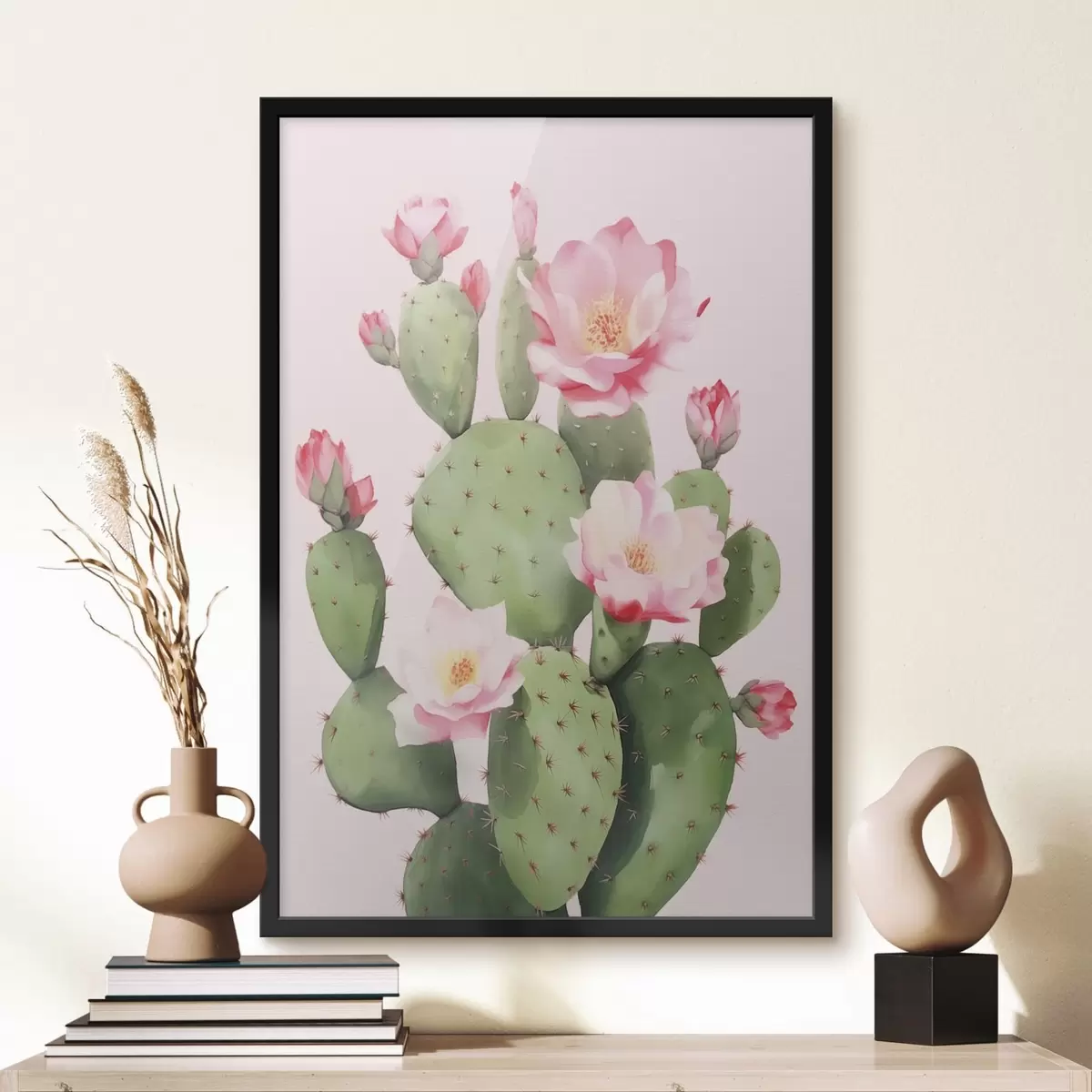 Affiche Cactus et fleurs roses f42313