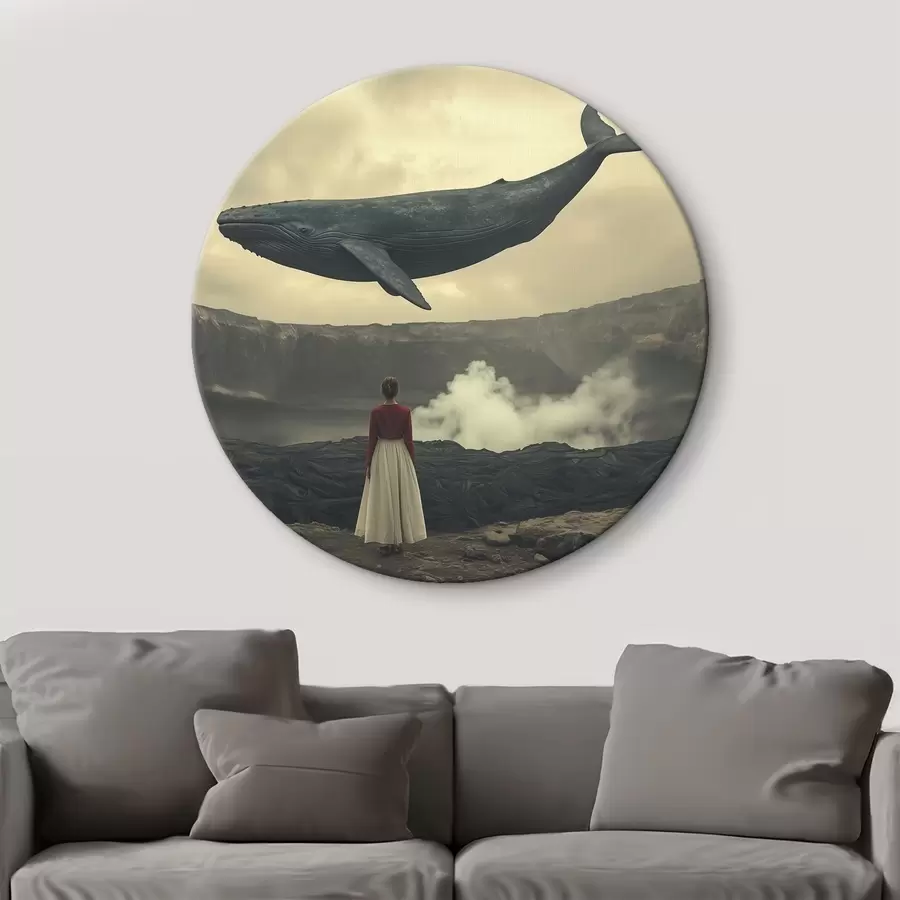  Peintures Fille sur la lave avec une grande baleine volante dans le ciel r40986