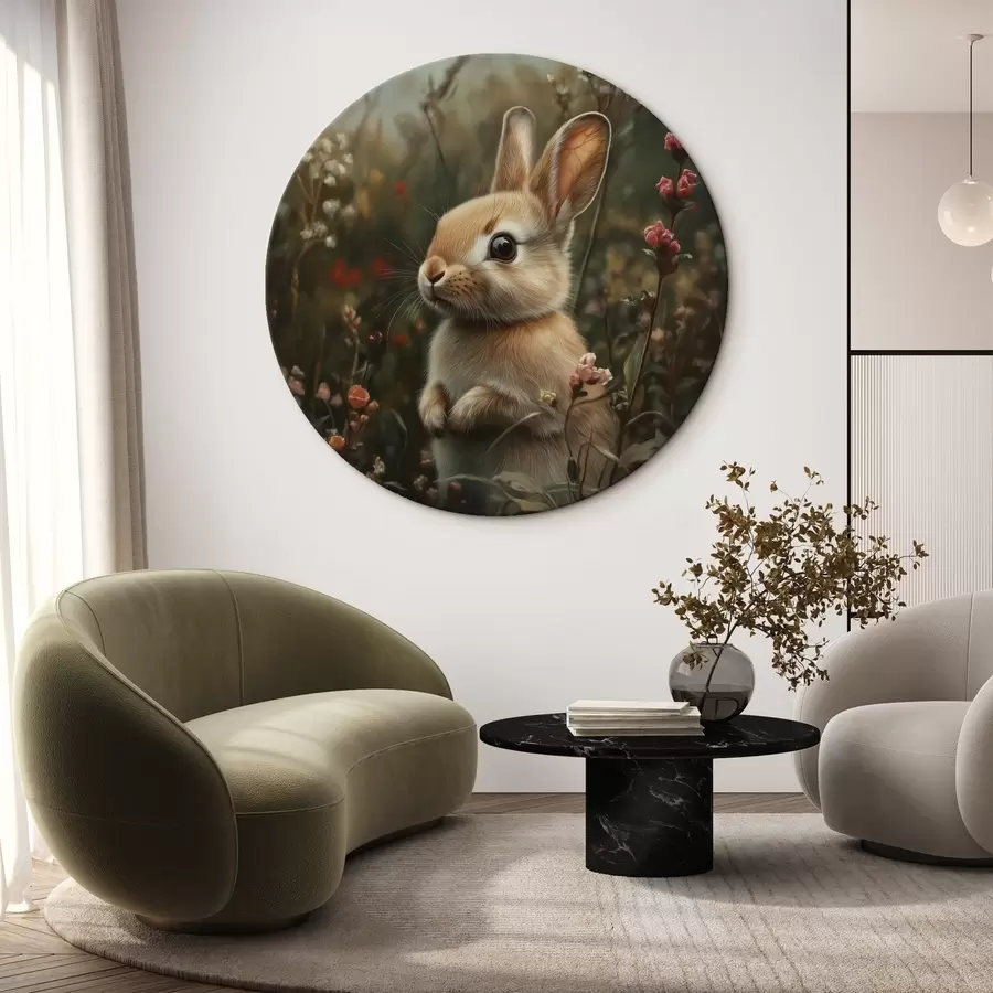  Schilderijen Een schattig konijntje in wilde bloemen in pasteltinten r40998