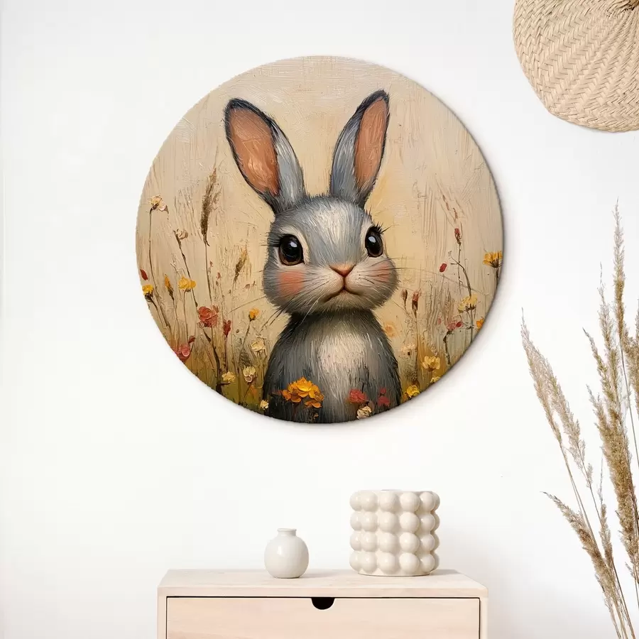  Schilderijen Konijn in het veld tussen bloemen met penseelstreken r40999