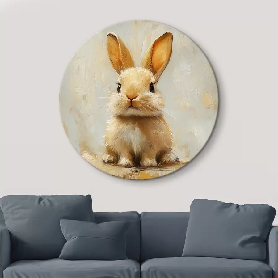  Schilderijen Een beige konijntje op een lichte achtergrond met krachtige penseelstreken r41000